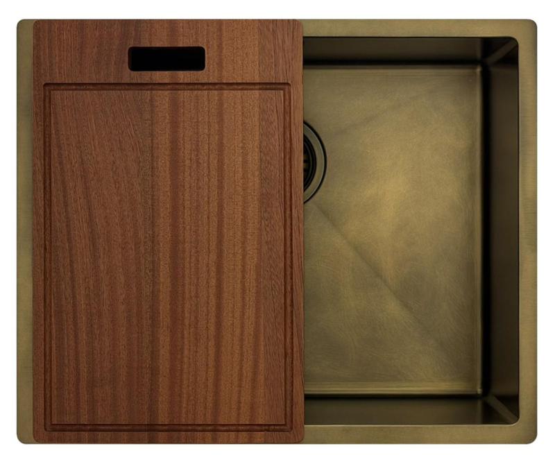 Pure.Sink Luxion PVD Antique Bronze pia 50x40 cm para instalação embutida, encastrada e sobreposta com prateleira inferior PLX5040-64