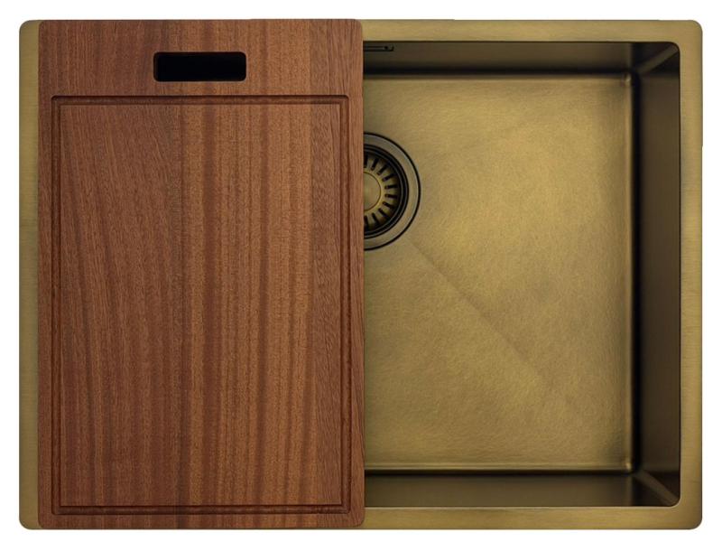 Pure.Sink Luxion PVD Antique Bronze pia 55x40 cm para instalação embutida, encastrada ou sobreposta  com prateleira inferior PLX5540-64