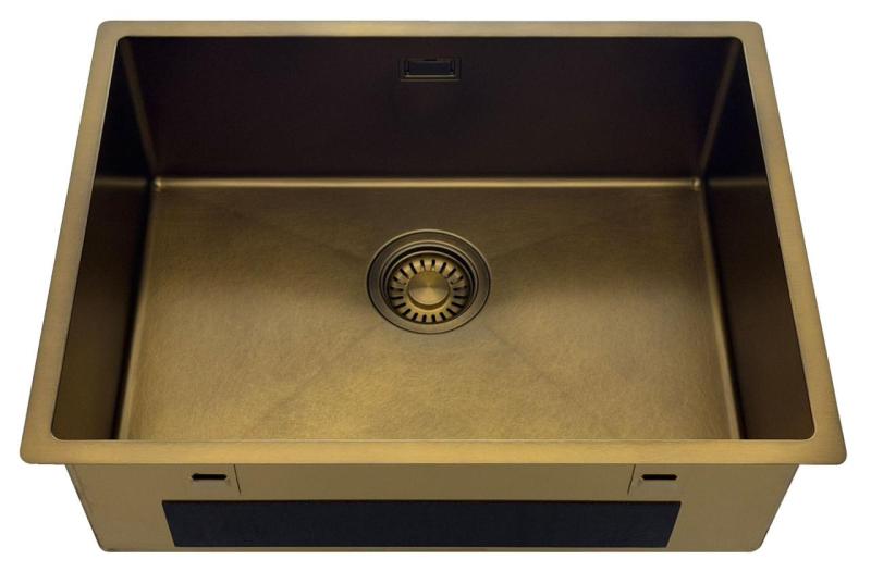 Pure.Sink Luxion PVD Antique Bronze pia 55x40 cm para instalação embutida, encastrada ou sobreposta  com prateleira inferior PLX5540-64