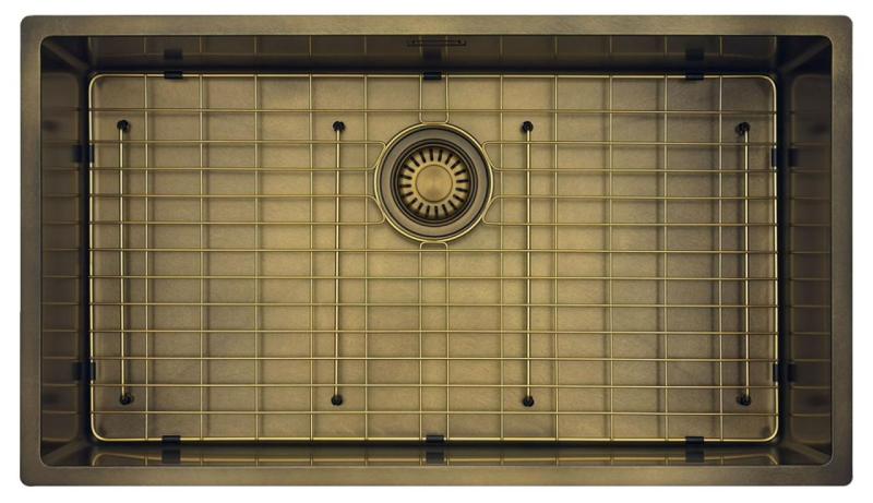 Pure.Sink Luxion Grande pia de bronze antigo PVD 74x40 cm para instalação embutida, encastrada ou sobreposto com prateleira inferior PLX7440-64