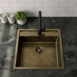 Pure.Sink Luxion PVD Antique Bronze pia 51x50 cm Torneira com orifício para torneira e prateleira inferior PLX5150T-64