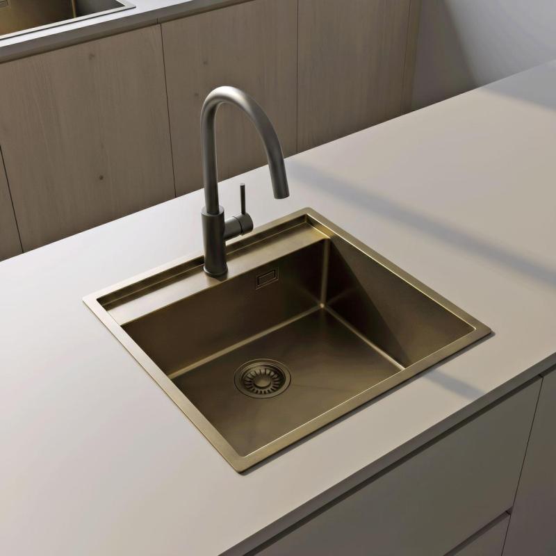 Pure.Sink Luxion PVD Antique Bronze pia 51x50 cm Torneira com orifício para torneira e prateleira inferior PLX5150T-64