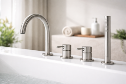 MURO TUA Misturadora embutida para banheira com bico redondo e chuveiro de mão extraível cromado 1208972441