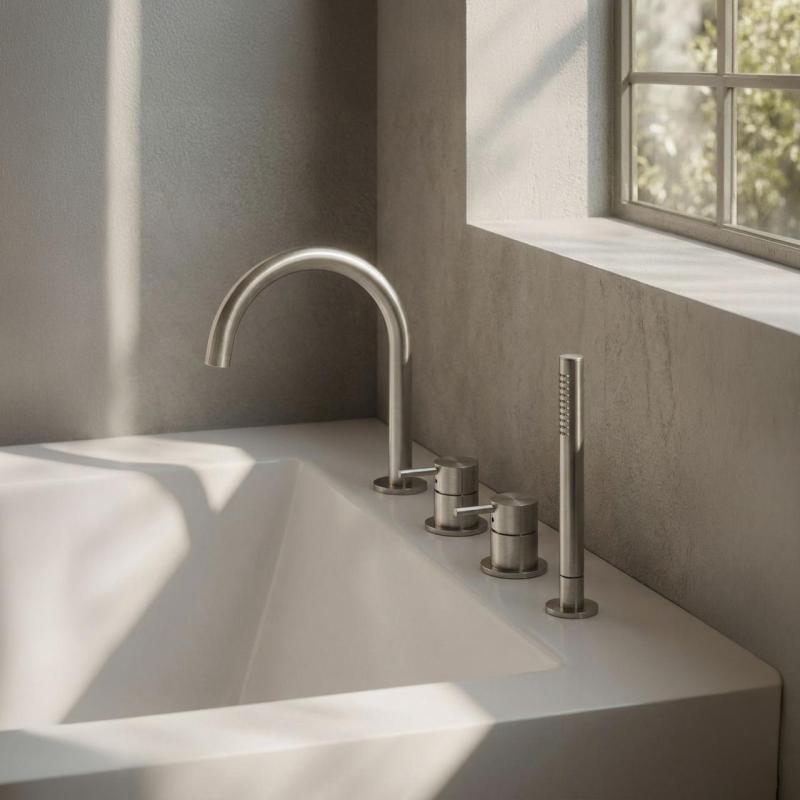 MURO TUA Misturadora embutida para banheira com bico redondo e chuveiro de mão extraível cromado 1208972441