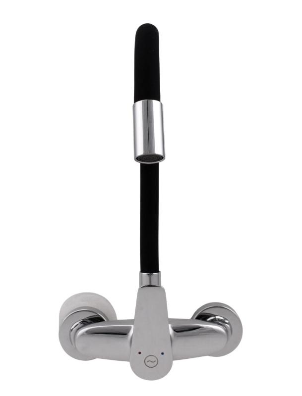 Aquanello Casa Torneira de cozinha de parede cromada com bico alto flexível CR-1301-CS