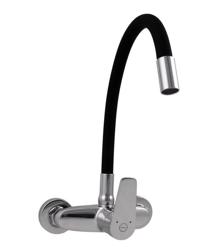 Aquanello Casa Torneira de cozinha de parede cromada com bico alto flexível CR-1301-CS