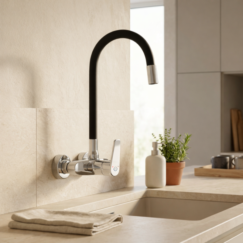 Aquanello Casa Wall-mounted Kitchen Faucet Chrome with High Flexible Spout CR-1301-CS