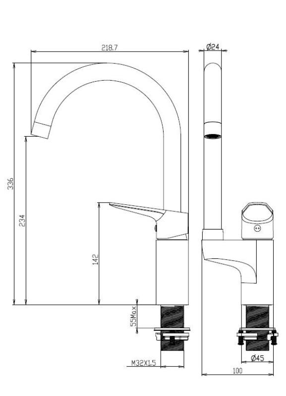 Aquanello Casa Torneira de cozinha cromada com alavanca superior CR-1202-CS