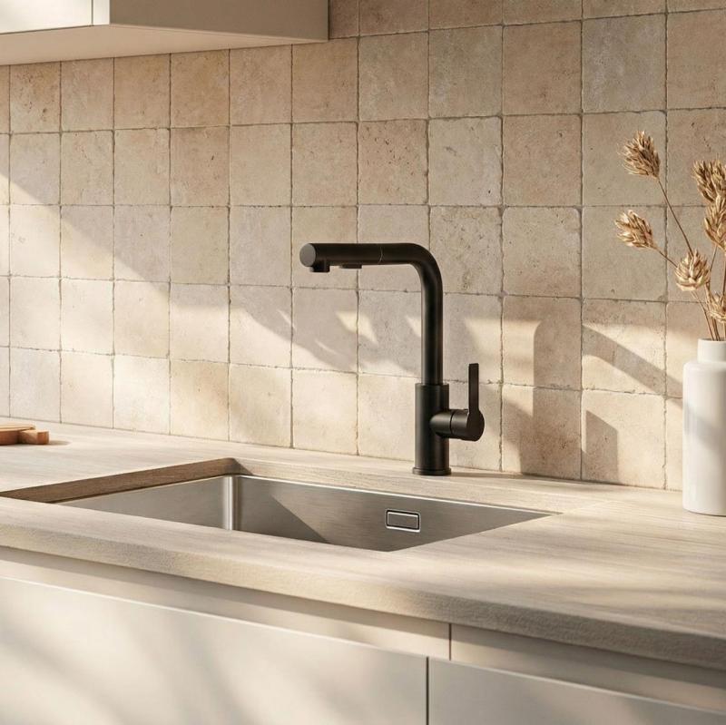 Graniteland Celeste Black kitchen mixer tap with pull-out spout and dual-function hand shower 1208972454