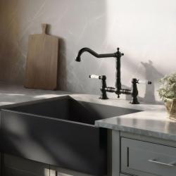 Aquanello Heritage Manor Torneira de cozinha clássica com design nostálgico, em preto com manípulo branco BL-0010-HM