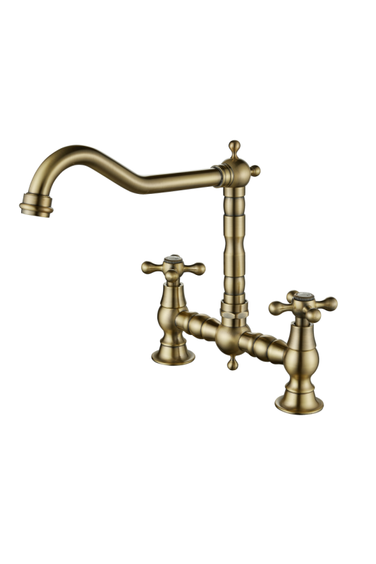 Aquanello Heritage Ascot Torneira de cozinha clássica com design nostálgico em bronze e manípulos em cruz BN-4001-HA