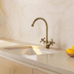 Aquanello Heritage Ascot Torneira de cozinha clássica e nostálgica em bronze com bico redondo BN-4003-HA