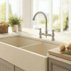 Aquanello Heritage Manor Torneira de cozinha clássica nostálgica em aço inoxidável com alavanca branca e bico redondo NB-0011-HM