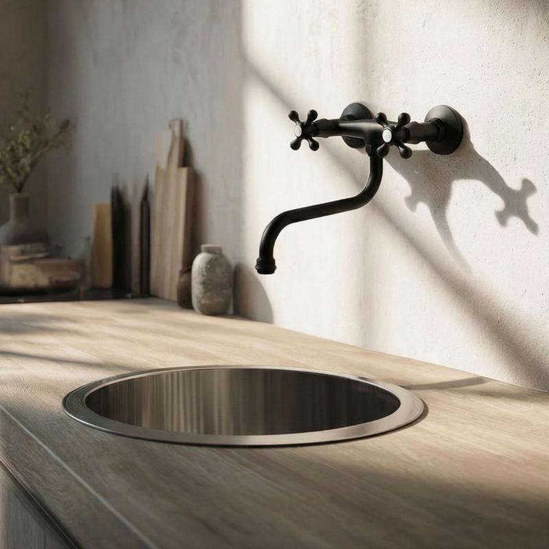 Aquanello Heritage Ascot Torneira de parede clássica para cozinha, preta BL-4111-HA