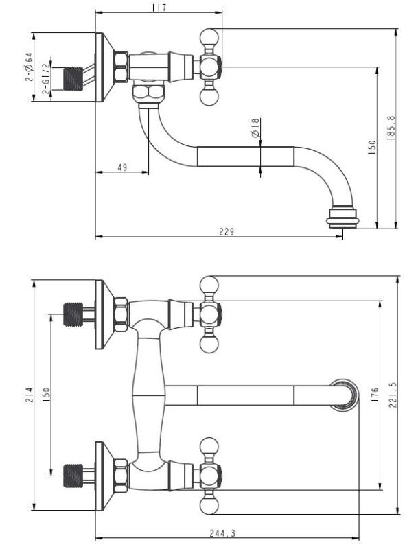 Aquanello Heritage Ascot Torneira de parede clássica para cozinha em aço inoxidável NB-4111-HA