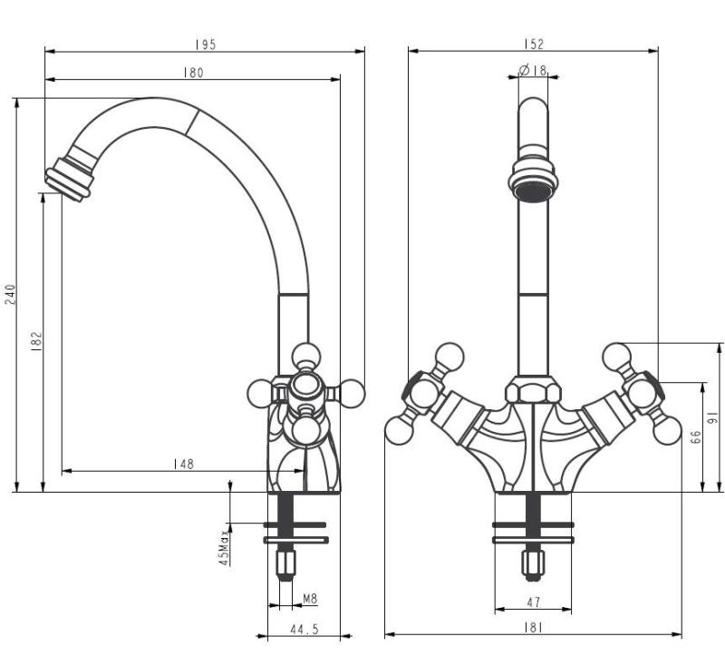 Aquanello Heritage Ascot Torneira de cozinha clássica nostálgica em bronze BN-4004-HA