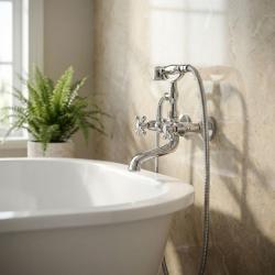 Aquanello Heritage Ascot Torneira clássica para banheira com botões estrela cromados, incluindo chuveiro de mão CR-3002-HA