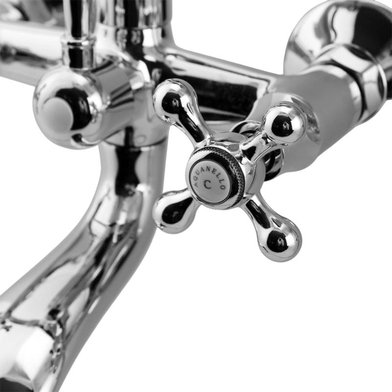 Aquanello Heritage Ascot Torneira clássica para banheira com botões estrela em aço inoxidável, incluindo chuveiro de mão NB-3002-HA