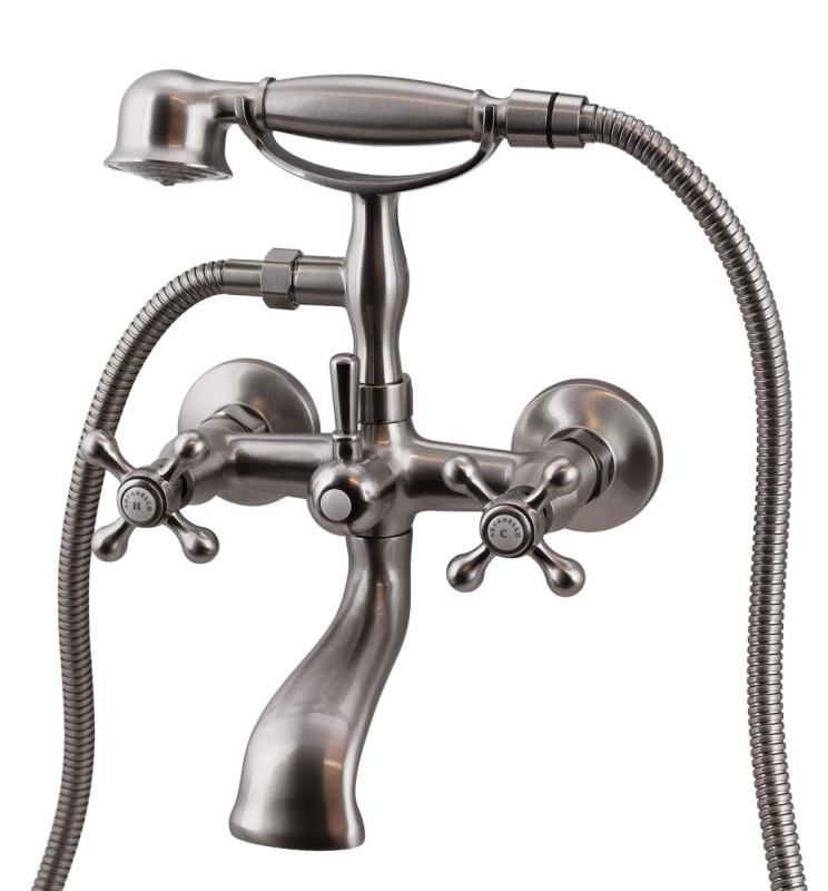 Aquanello Heritage Ascot Classic Surface-Mounted Bath Mixer with Star Knobs, Stainless Steel, including Hand Shower NB-3002-HA