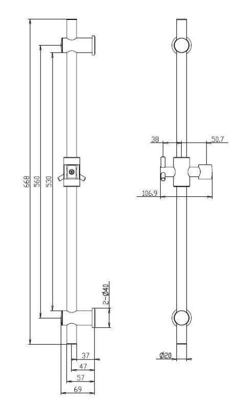 Aquanello Heritage Collection Barra deslizante clássica 668 mm em aço inoxidável NB-9004-HC