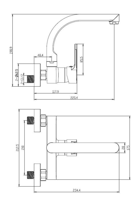 Aquanello Casa Torneira de cozinha de parede com bico superior cromado CR-1003-CS