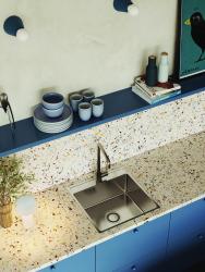 Aquadesign Plana Stainless Steel Surface-Mount Sink 48x49 cm with Tap Hole Bank including Siphon and Click-Clack Drain Plug 1208972559