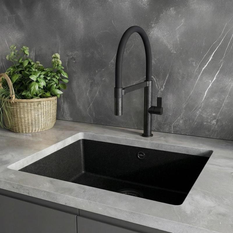 Ausmann Alira Torneira de cozinha preta com bico flexível 1208972565