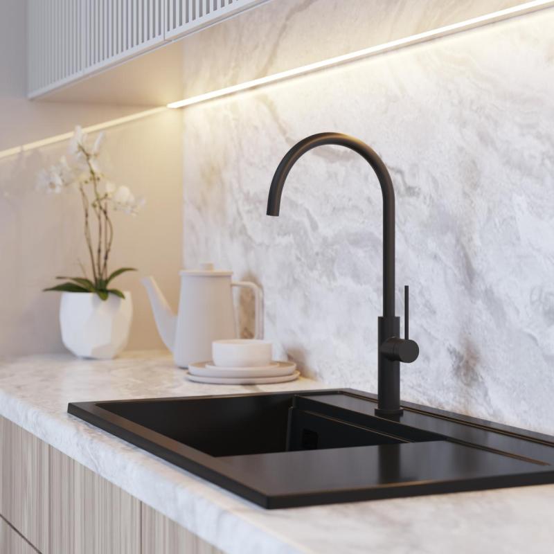 Graniteland Vira Slim Torneira de cozinha preta com bico giratório 1208972626