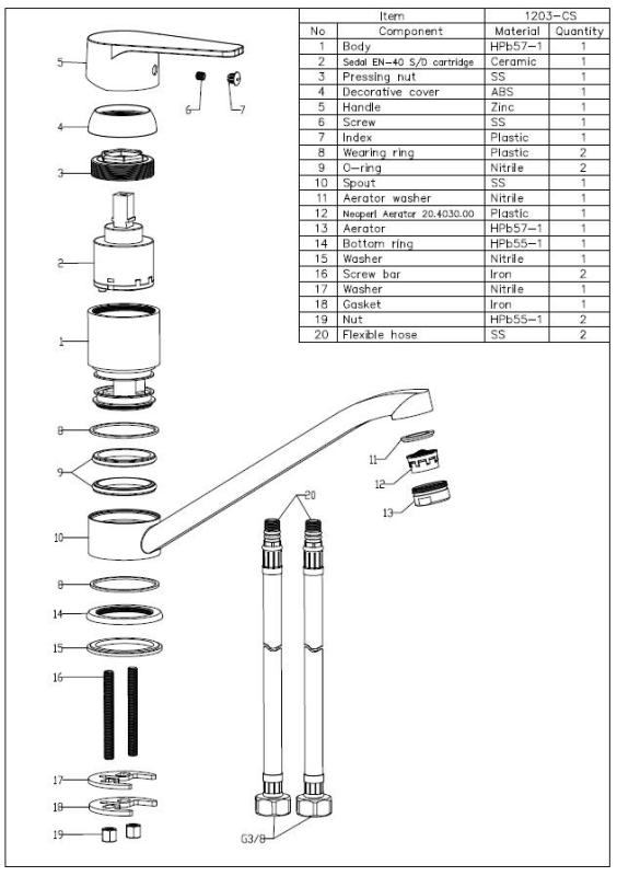 Aquanello Casa Torneira de cozinha de alavanca única, cromada CR-1203-CS