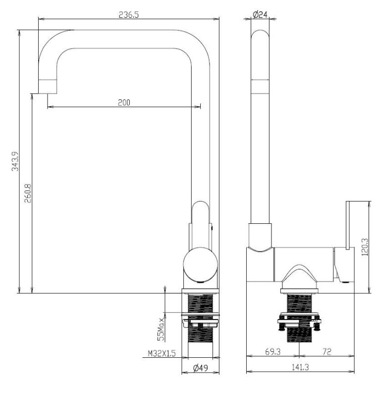 Aquanello Forma Torneira de cozinha rebatível em aço inoxidável maciço, preta  BL-1011-FM
