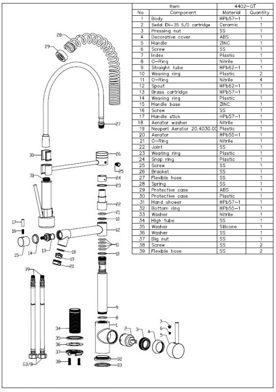 Aquanello Gastro Torneira de cozinha com função de pulverização profissional, preta BL-4402-GT