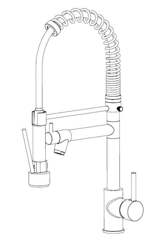 Aquanello Gastro Torneira de cozinha com função de pulverização profissional, preta BL-4402-GT