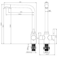Aquanello Limpia Torneira de cozinha de 3 vias em aço inoxidável maciço, preta, com água filtrada BL-1600-LP