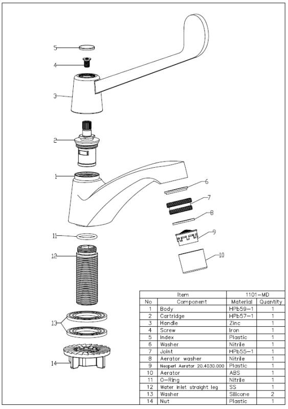 Aquanello Medic Torneira de água fria com manípulo longo cromado CR-1101-MD