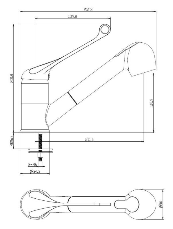 Aquanello Medic Torneira de cozinha com alavanca longa e bico extensível, cromada CR-1006-MD