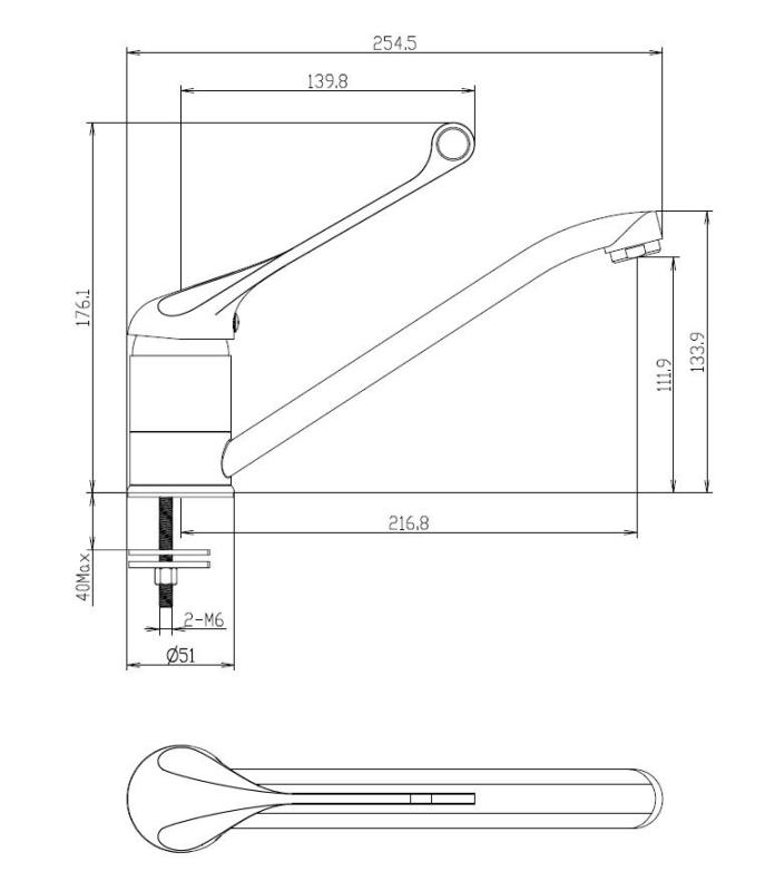 Aquanello Medic Torneira de cozinha com alavanca longa  Cromada CR-1007-MD