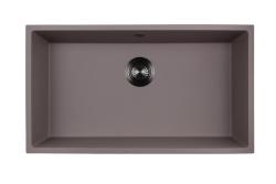 GraniteMy Universal Pia grande em granito cinza-escuro, 74 x 40 cm, para montagem sobre bancada, embutida ou encastrada, com tampão em cinza-chumbo 1208972708