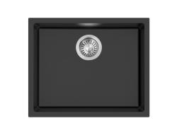 Pure.Sink Eternal Pia Quartz preta 50 x 40 cm, para encastrar e sobrebancada, com tampão em aço inoxidável