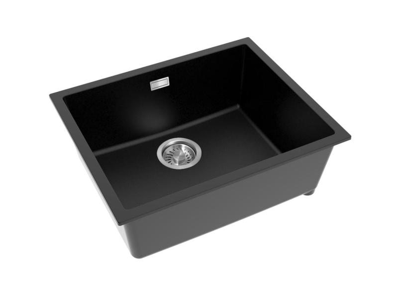 Pure.Sink Eternal Pia Quartz preta 50 x 40 cm, para encastrar e sobrebancada, com tampão em aço inoxidável