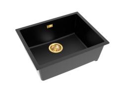 Pure.Sink Eternal Lava-loiça Quartz Preto 50x40 cm, para encastrar e sobrebancada, com tampão dourado