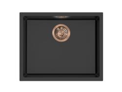 Pure.Sink Eternal Lavatório Quartz Preto 50x40 cm, para encastrar e sobrebancada, com tampão de cobre