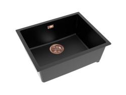 Pure.Sink Eternal Lavatório Quartz Preto 50x40 cm, para encastrar e sobrebancada, com tampão de cobre