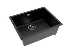Pure.Sink Eternal Lava-loiça Quartz Preto 50x40 cm para encastrar e sobrebancada com tampão em cinza metálico