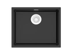 Pure.Sink Eternal Lava-loiça Quartz Preto 50x40 cm para encastrar e sobrebancada com tampão branco