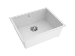 Pure.Sink Eternal Pia de quartzo branca 50 x 40 cm, para encastrar e sobrebancada, com tampão em aço inoxidável