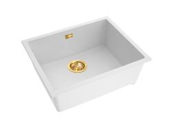 Pure.Sink Eternal Lavatório Quartz Branco 50x40 cm para encastrar e sobrebancada com tampão dourado