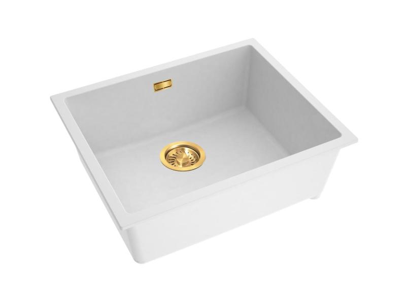 Pure.Sink Eternal Lavatório Quartz Branco 50x40 cm para encastrar e sobrebancada com tampão dourado