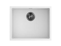 Pure.Sink Eternal Lava-loiça Quartz Branco 50x40 cm, para encastrar e sobrebancada, com tampão em cinza metálico
