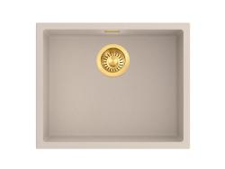Pure.Sink Eternal Lavatório Quartz Beige 50x40 cm para encastrar e sobrebancada com tampão dourado