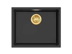 Pure.Sink Eternal Lava-loiça Quartz Preto 50x40 cm, para encastrar e sobrebancada, com tampão automático dourado